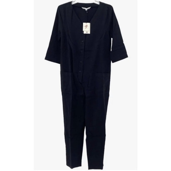 The Nines BY HATCH 3/4 Sleeve Button Up Black Jumpsuit Romper - Picture 5 of 6
